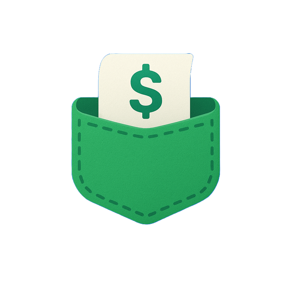 Pocket Flow app logo featuring a pocket holding a dollar bill